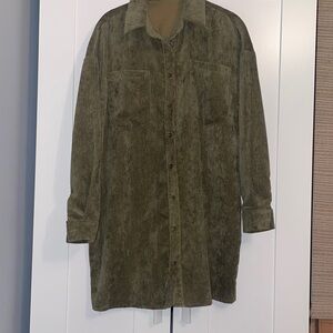Green corduroy button down long shirt